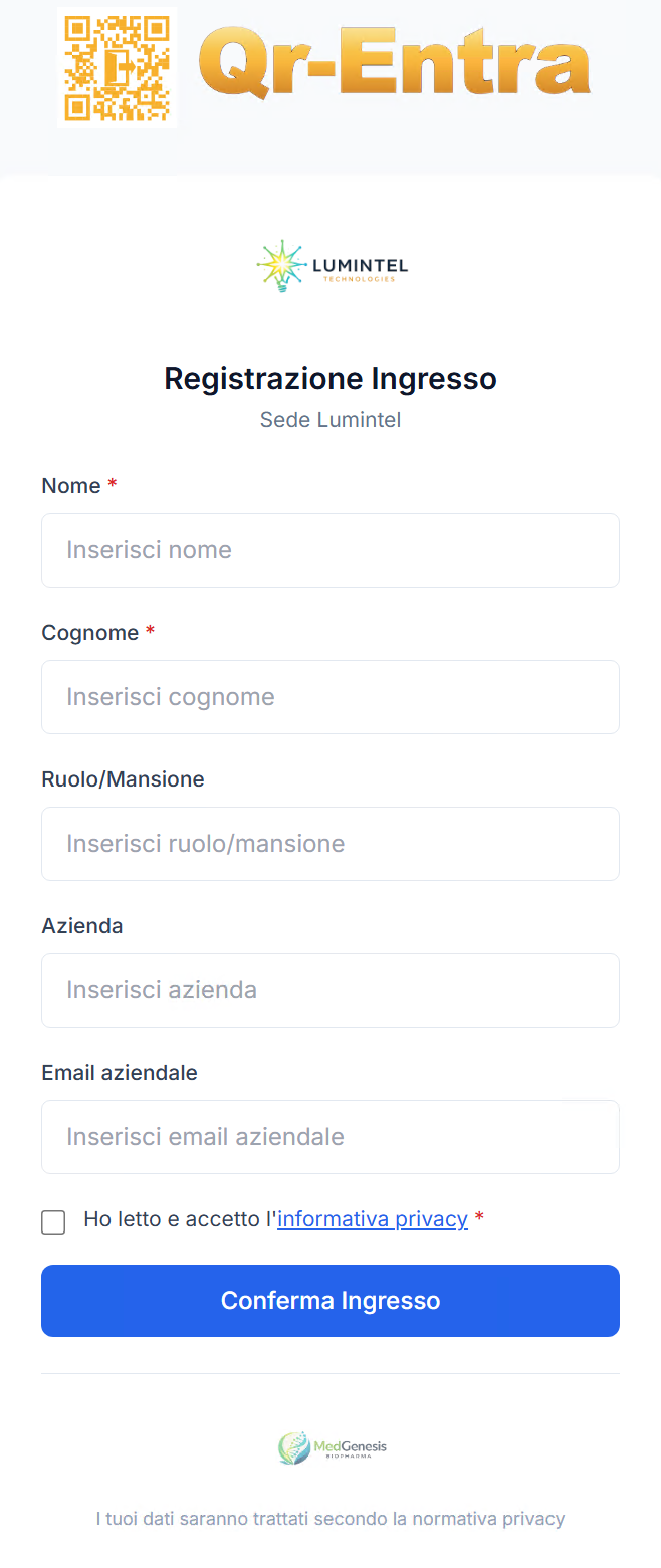 Form di registrazione ingresso compilabile da smartphone, senza app